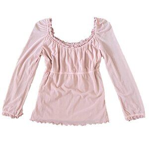 Vintage Y2K Top Guess Pink Sheer Peasant Babydoll Coquette Blouse Empire Waist